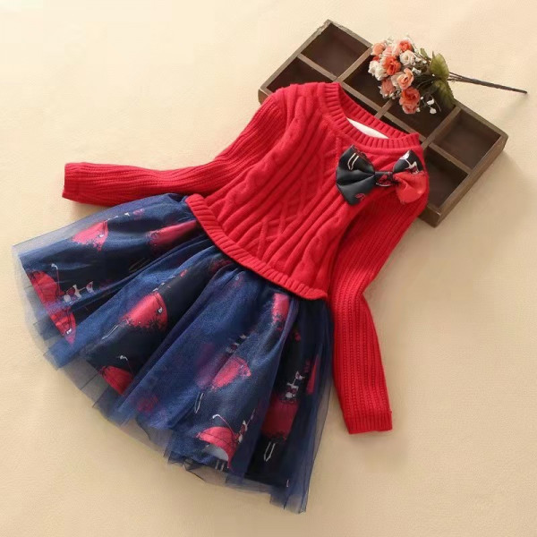 2021 New Girls Spring And Autumn Sweater Dress Plus Velvet Children Princess Dress Female Baby Long-Sleeved Skirt Frock