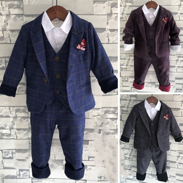 2021 Autumn And Winter New Boy Suit Dress, Children's British Suit, Baby Korean Version Suit, Four-Piece Suit