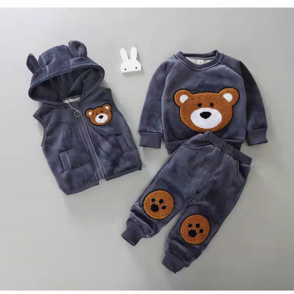 Baby Thick Sweater Three-Piece Suit, Baby Children Autumn And Winter Dress, Boys And Girls Cotton Clothes Jacket Set, Winter Clothes 3Pcs Set.