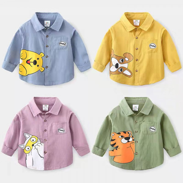 Boys Shirt Long-Sleeved Outer Wear, 2021 Autumn New Style Children's Shirt, Western Style Cotton Lapel Shirt.