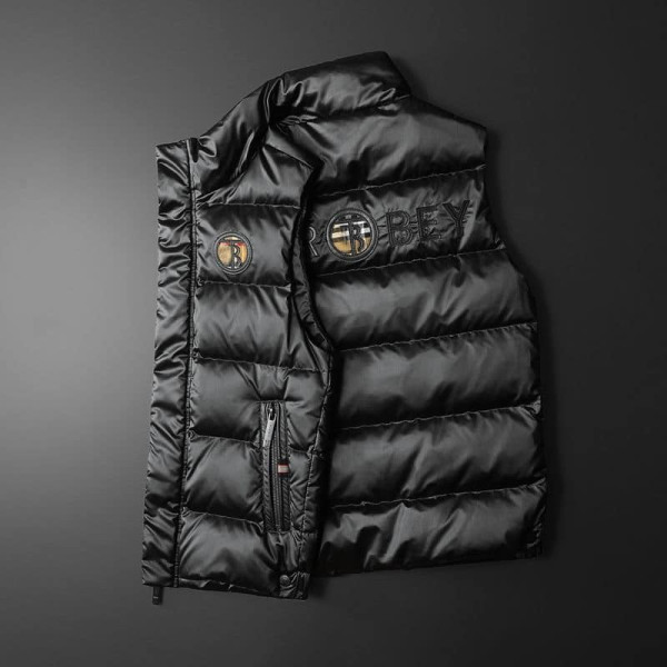 European and American foreign trade winter tide brand letter embroidery standard collar down cotton vest men's light luxury warm light vest jacket