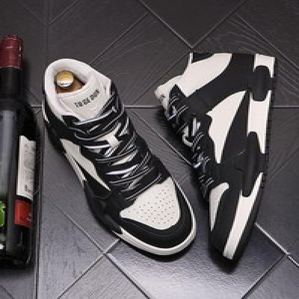 New style high-top sneakers with lace-up color matching flat heel men's shoes all-match Korean style sports and leisure shoes young students trendy shoes